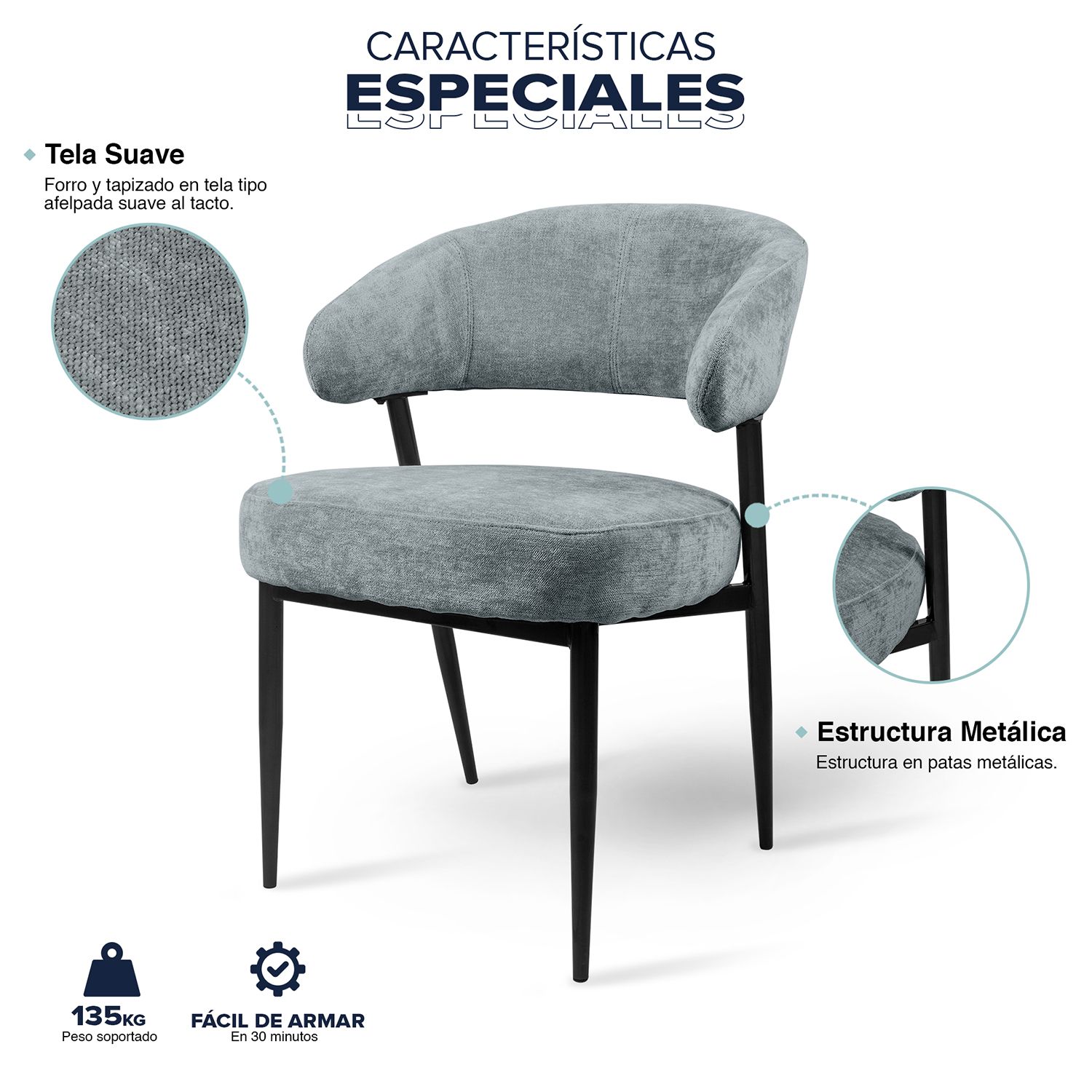 Silla Tapizada Comedor x 2 ángulo 4