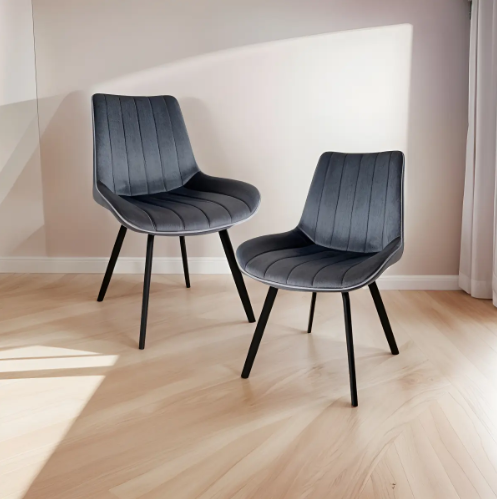 Set 2 Sillas Velvet Tapizada Terciopelo Gris